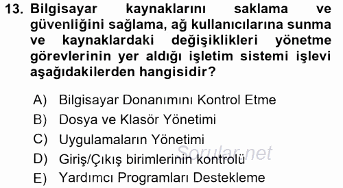 İşletim Sistemleri 2016 - 2017 Ara Sınavı 13.Soru