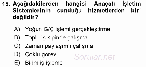 İşletim Sistemleri 2016 - 2017 Ara Sınavı 15.Soru