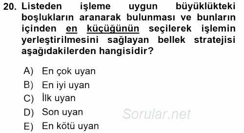 İşletim Sistemleri 2016 - 2017 Ara Sınavı 20.Soru