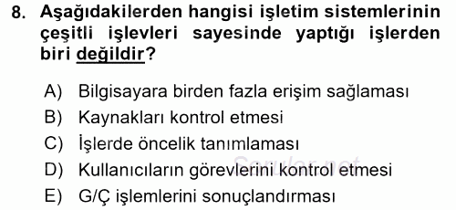 İşletim Sistemleri 2016 - 2017 Ara Sınavı 8.Soru