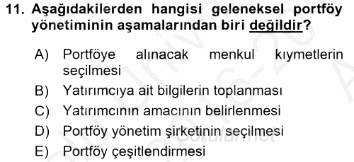 Portföy Yönetimi 2016 - 2017 Ara Sınavı 11.Soru