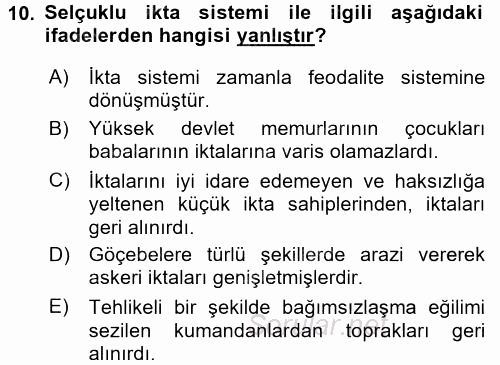 Osmanlı İktisat Tarihi 2016 - 2017 Ara Sınavı 10.Soru