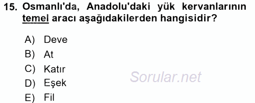 Osmanlı İktisat Tarihi 2016 - 2017 Ara Sınavı 15.Soru