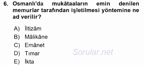 Osmanlı İktisat Tarihi 2016 - 2017 Ara Sınavı 6.Soru