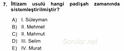 Osmanlı İktisat Tarihi 2016 - 2017 Ara Sınavı 7.Soru