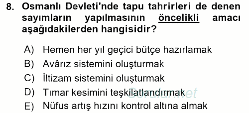 Osmanlı İktisat Tarihi 2016 - 2017 Ara Sınavı 8.Soru