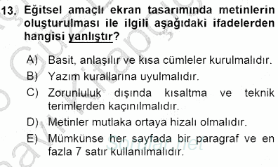 Okulöncesinde Öğretim Teknolojileri Ve Materyal Tasarımı 2015 - 2016 Ara Sınavı 13.Soru