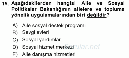 Sosyal Hizmet Uygulamaları 2015 - 2016 Ara Sınavı 15.Soru