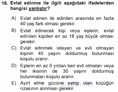 Sosyal Hizmet Uygulamaları 2015 - 2016 Ara Sınavı 16.Soru