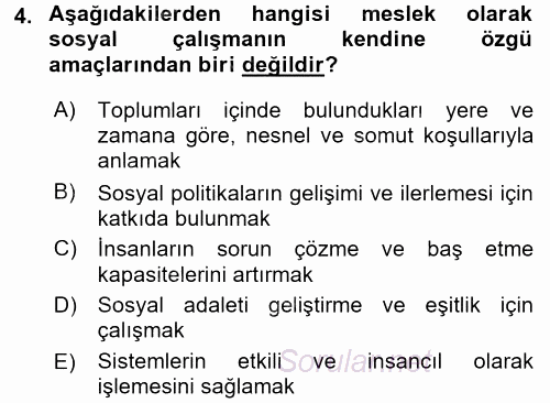 Sosyal Hizmet Uygulamaları 2015 - 2016 Ara Sınavı 4.Soru