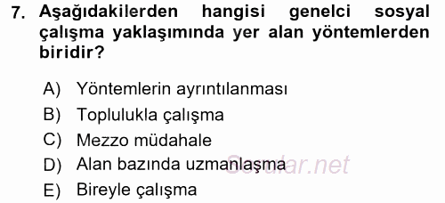 Sosyal Hizmet Uygulamaları 2015 - 2016 Ara Sınavı 7.Soru