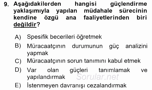 Sosyal Hizmet Uygulamaları 2015 - 2016 Ara Sınavı 9.Soru