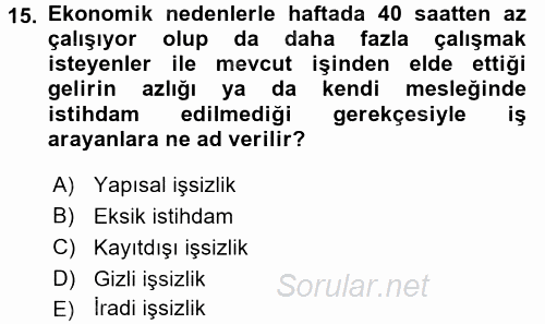 Gelir Dağılımı ve Yoksulluk 2015 - 2016 Tek Ders Sınavı 15.Soru