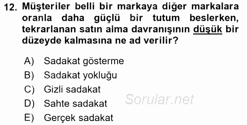 Konaklama Hizmetlerinde Kalite Yönetimi 2017 - 2018 Dönem Sonu Sınavı 12.Soru