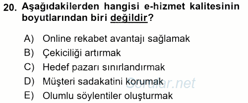 Konaklama Hizmetlerinde Kalite Yönetimi 2017 - 2018 Dönem Sonu Sınavı 20.Soru