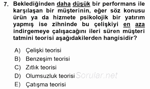 Konaklama Hizmetlerinde Kalite Yönetimi 2017 - 2018 Dönem Sonu Sınavı 7.Soru