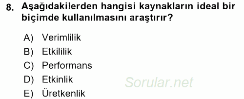 Konaklama Hizmetlerinde Kalite Yönetimi 2017 - 2018 Dönem Sonu Sınavı 8.Soru