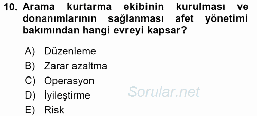 Arama Kurtarma Bilgisi ve Etik Değerler 2017 - 2018 Ara Sınavı 10.Soru