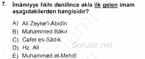 İslam Mezhepleri Tarihi 2014 - 2015 Dönem Sonu Sınavı 7.Soru