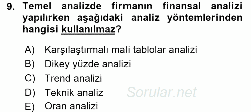 Portföy Yönetimi 2017 - 2018 Dönem Sonu Sınavı 9.Soru