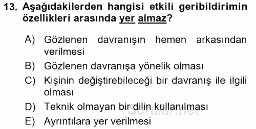 Anne Baba Eğitimi 2016 - 2017 Dönem Sonu Sınavı 13.Soru