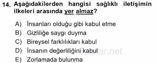 Anne Baba Eğitimi 2016 - 2017 Dönem Sonu Sınavı 14.Soru