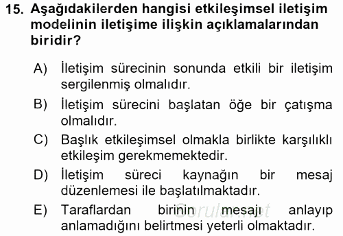 Anne Baba Eğitimi 2016 - 2017 Dönem Sonu Sınavı 15.Soru