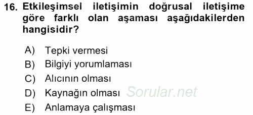 Anne Baba Eğitimi 2016 - 2017 Dönem Sonu Sınavı 16.Soru