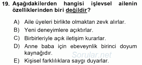 Anne Baba Eğitimi 2016 - 2017 Dönem Sonu Sınavı 19.Soru