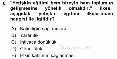 Anne Baba Eğitimi 2016 - 2017 Dönem Sonu Sınavı 6.Soru
