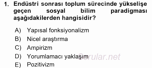 Çalışma Sosyolojisi 2016 - 2017 Dönem Sonu Sınavı 1.Soru