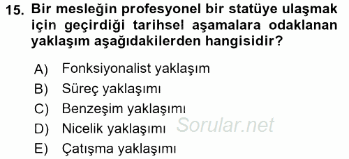 Çalışma Sosyolojisi 2016 - 2017 Dönem Sonu Sınavı 15.Soru