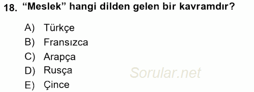 Çalışma Sosyolojisi 2016 - 2017 Dönem Sonu Sınavı 18.Soru
