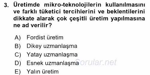 Çalışma Sosyolojisi 2016 - 2017 Dönem Sonu Sınavı 3.Soru