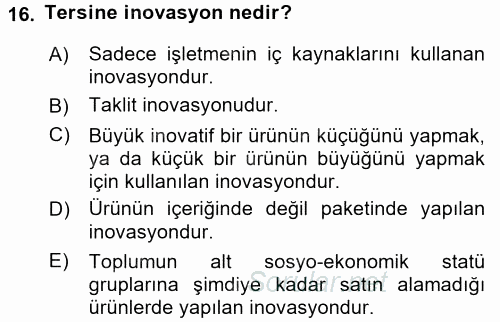 Girişimcilik 2017 - 2018 Ara Sınavı 16.Soru