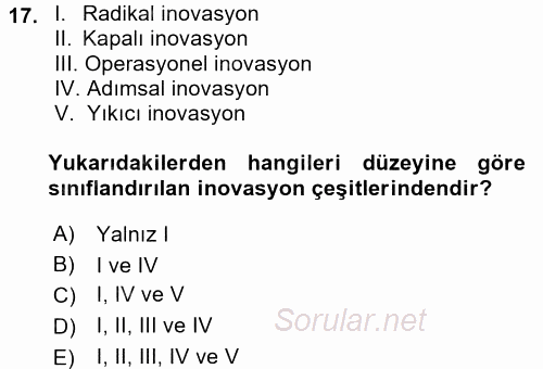 Girişimcilik 2017 - 2018 Ara Sınavı 17.Soru