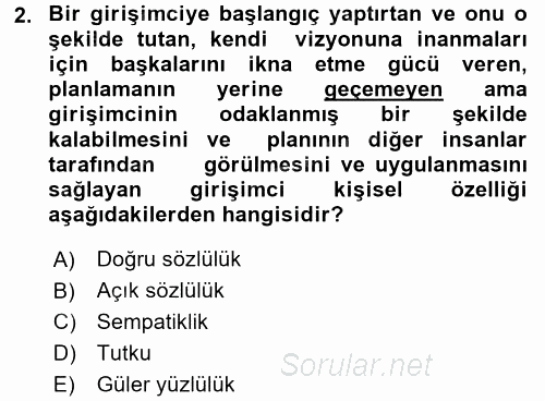 Girişimcilik 2017 - 2018 Ara Sınavı 2.Soru