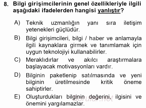 Girişimcilik 2017 - 2018 Ara Sınavı 8.Soru