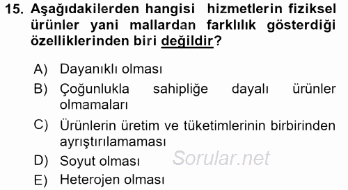 Müşteri İlişkileri Yönetimi 2017 - 2018 Ara Sınavı 15.Soru