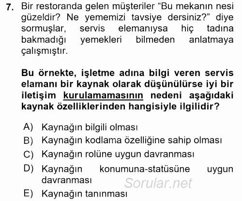 Müşteri İlişkileri Yönetimi 2017 - 2018 Ara Sınavı 7.Soru