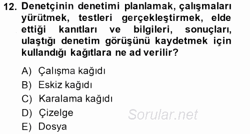 Muhasebe Denetimi 2014 - 2015 Ara Sınavı 12.Soru