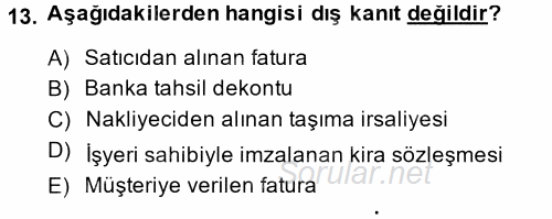 Muhasebe Denetimi 2014 - 2015 Ara Sınavı 13.Soru