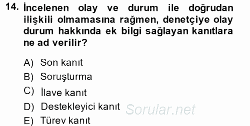 Muhasebe Denetimi 2014 - 2015 Ara Sınavı 14.Soru