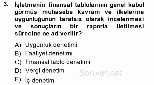 Muhasebe Denetimi 2014 - 2015 Ara Sınavı 3.Soru