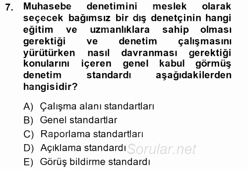 Muhasebe Denetimi 2014 - 2015 Ara Sınavı 7.Soru