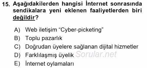 Yeni Teknolojiler ve Çalışma Hayatı 2017 - 2018 3 Ders Sınavı 15.Soru