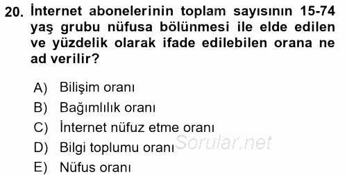 Yeni Teknolojiler ve Çalışma Hayatı 2017 - 2018 3 Ders Sınavı 20.Soru
