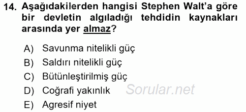 Uluslararası İlişkiler Kuramları 2 2015 - 2016 Ara Sınavı 14.Soru