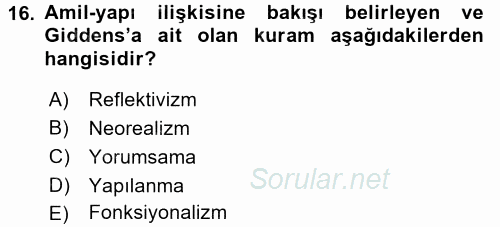 Uluslararası İlişkiler Kuramları 2 2015 - 2016 Ara Sınavı 16.Soru