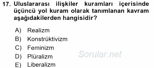 Uluslararası İlişkiler Kuramları 2 2015 - 2016 Ara Sınavı 17.Soru